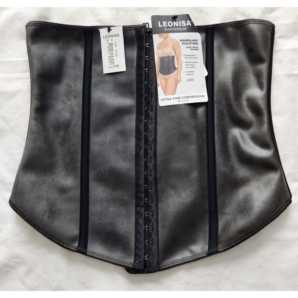 Leonisa Womens XL Black Latex Extra Firm Compression Waist Trainer Corset Girdle